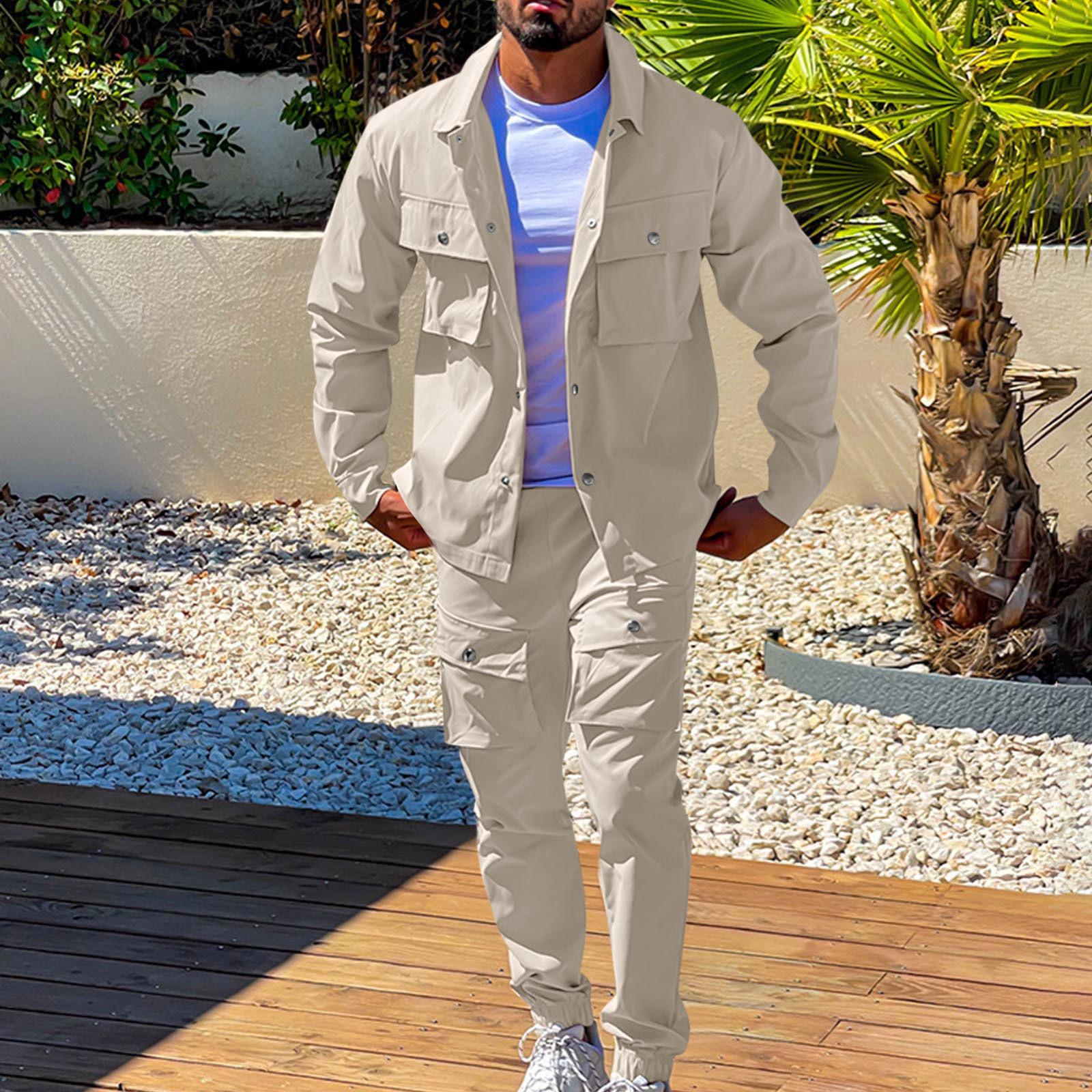 

Мужской однотонный модный повседневный комплект, легкая мужская повседневная куртка-костюм XL белый