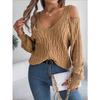 Women's Sweatshirt - Versatile Casual Solid Colour Cable-Knit Off-the-Shoulder Bell-Sleeve Knitwear