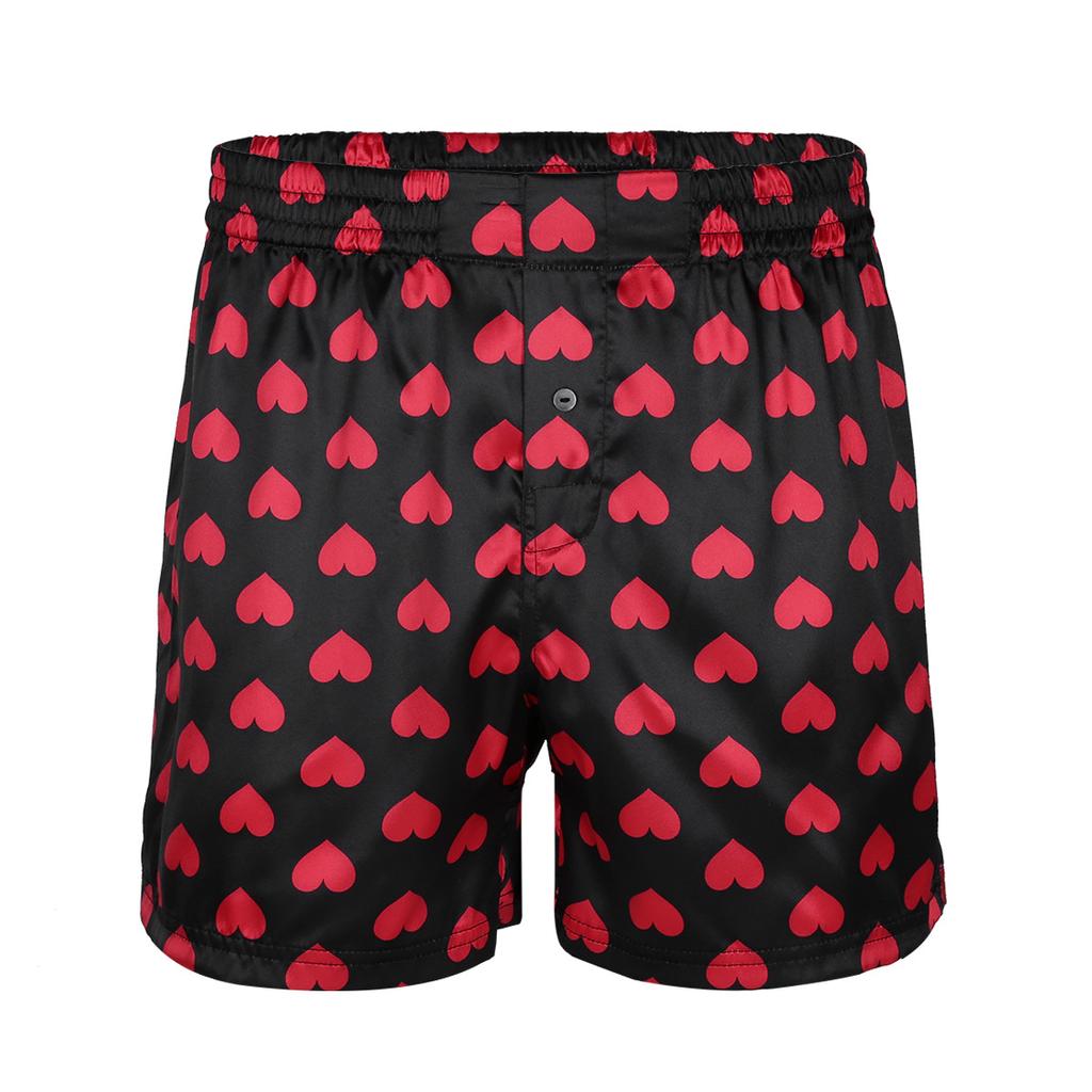 Mens Love Heart Print Soft Boxer Shorts Lightweight Loose Sports Short Pants Sleepwear Beachwear