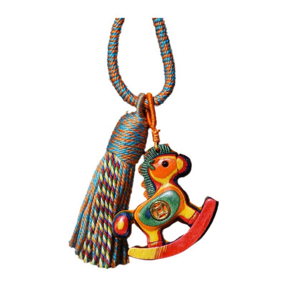 

Traditional Horse Keychain Wooden Zodiac Key Ring Chinese Style Horse Pendant Year of The Horse Style 1