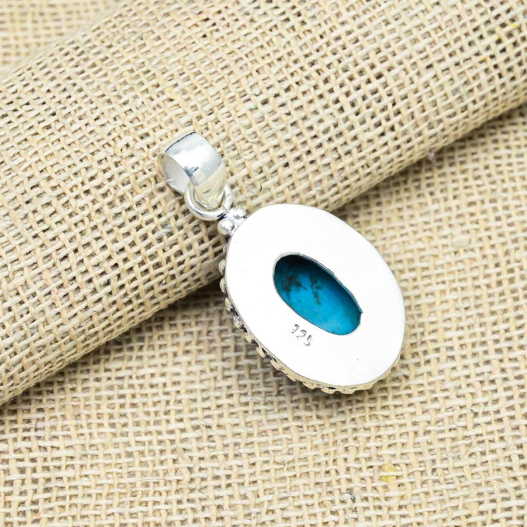 Blue Turquoise Gemstone Handmade 925 Sterling Silver Jewelry Pendant Gift For Grandma