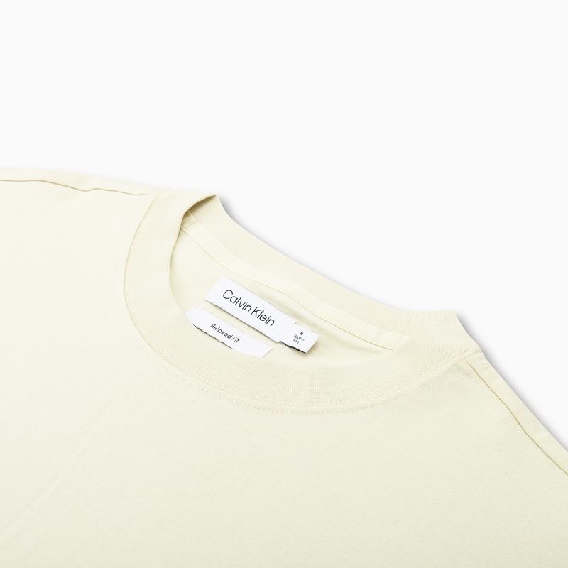 Calvin Klein SS23 Logo Print Loose Round Neck Pullover Short Sleeve T-Shirt Men Tops Ivory-White 40LM200-CEN