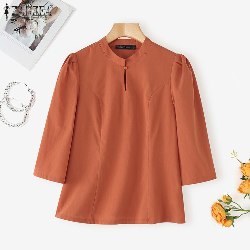 

ZANZEA Women Casual Stand Collar Solid Color 3/4 Sleeve Blouse 5XL хакі