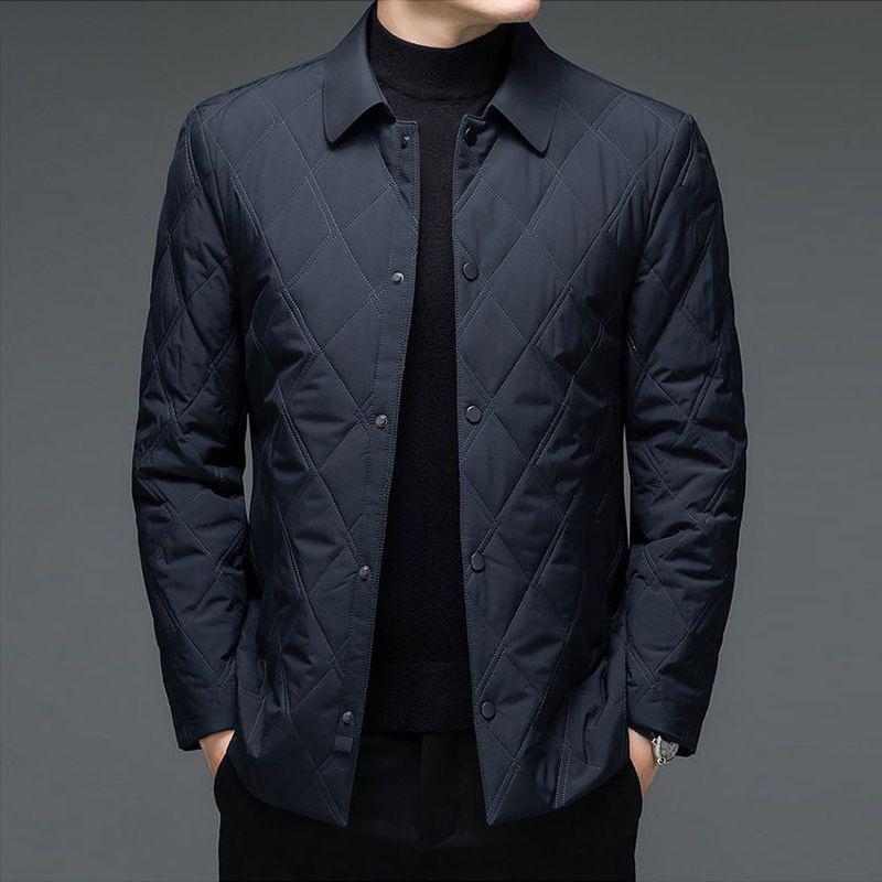 Men's Light Cotton Coat, Autumn and Winter Cotton Coat, Warm Middle-aged Business Casual Lapel Daddy Padded Jacket