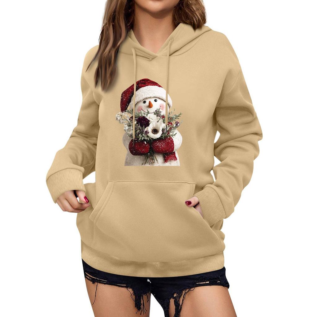 Women's Winter Christmas Printed Pullover Hooded Sweatshirt Fleece Long Sleeve Sweatshirt