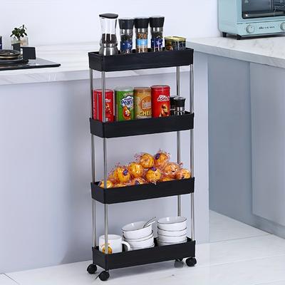 1pc 4 Tier Organiser, Narrow Rolling Organiser, Mobile Bathroom Organiser, Multifunctional Organiser Cart, Narrow Space Storage & Organisation