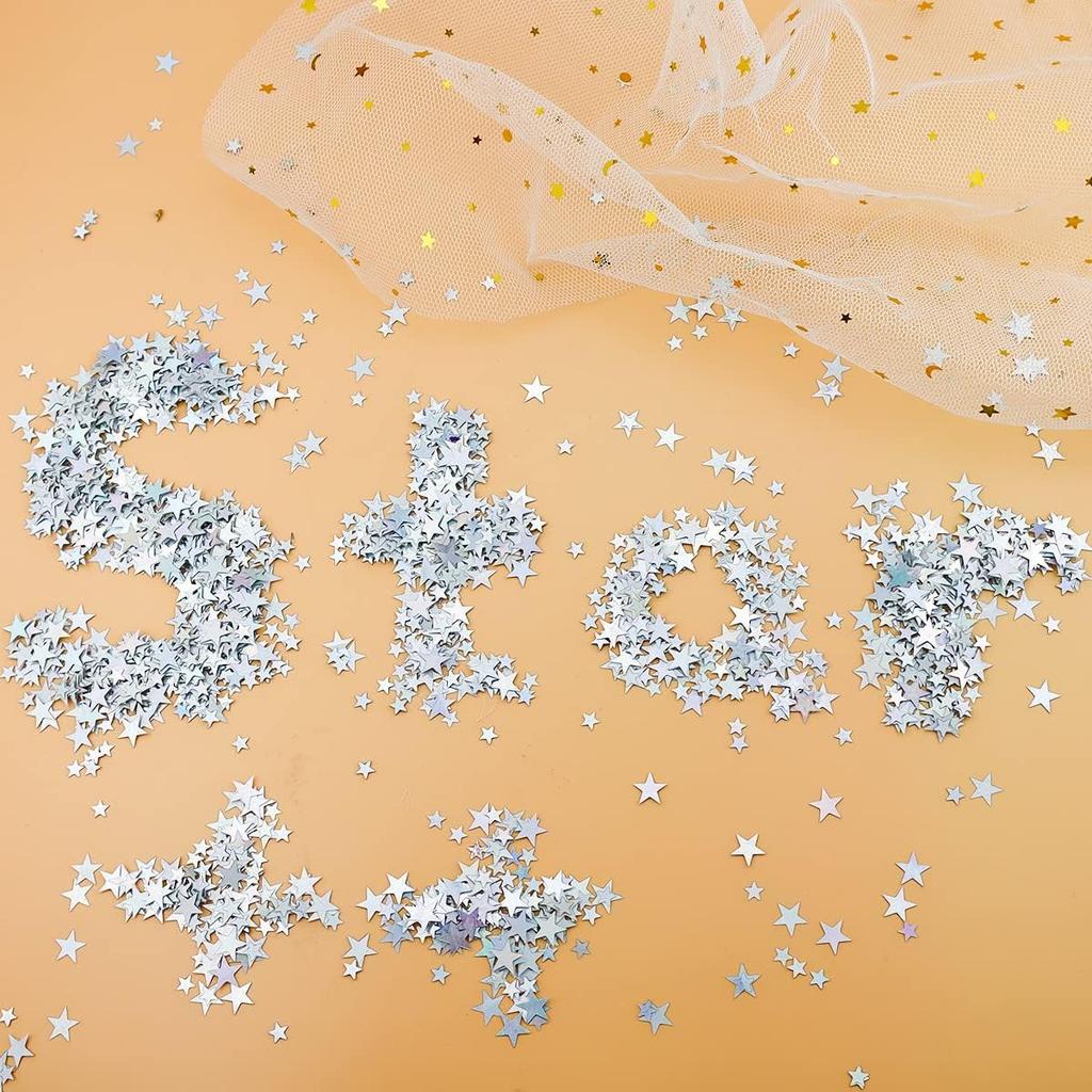 60 Grams Glitter Silver Star Sequ and Spangles, LEEFONE Metallic Glitter Foil Confetti Star Sequ for Crafts, Tables, Nail Art, DIY Decorations,