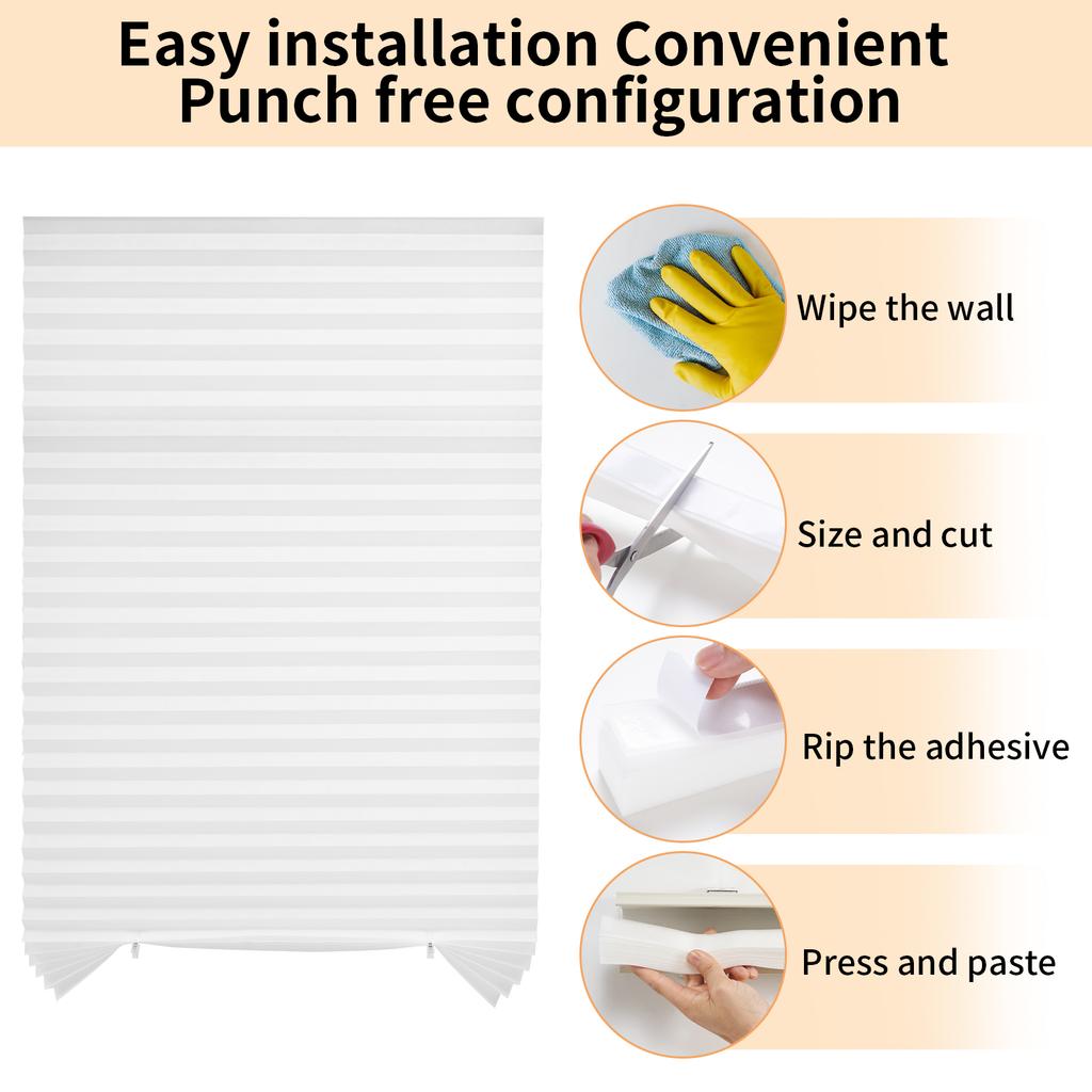 No Drill Blinds Stick On Curtains Blinds for Bedroom Kitchen Bathroom Windows Light Filtering Privacy Protection with Clips