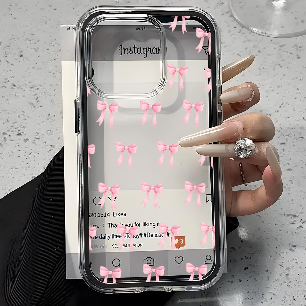 Pretty Pink Bow Pattern 2in1 Clear Phone Case For Samsung Galaxy S26 Ultra S25 S23 FE S24 S22 Plus A57 A37 A55 A36 A35 A16 Cover