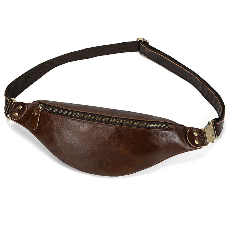 

Explosive Retro Crazy Horse Leather Waist Bag for Men, Simple Genuine Leather Crossbody Bag, Multi-functional Chest Bag for Outdoor Use