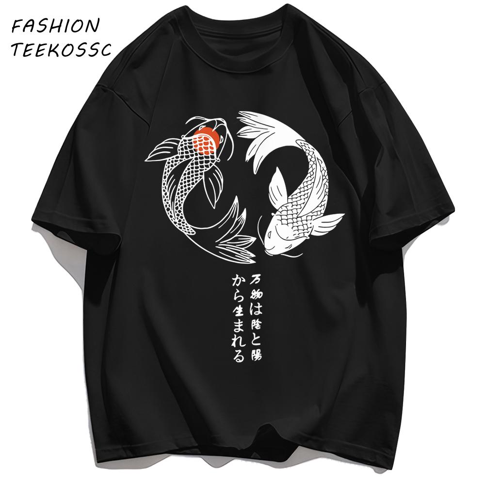 Two Koi Fish Swimming In Watermen T Shirts AllMatch Soft Short Sleev Fashion Summer Basics TShirt Unisex Cotton Loose Top