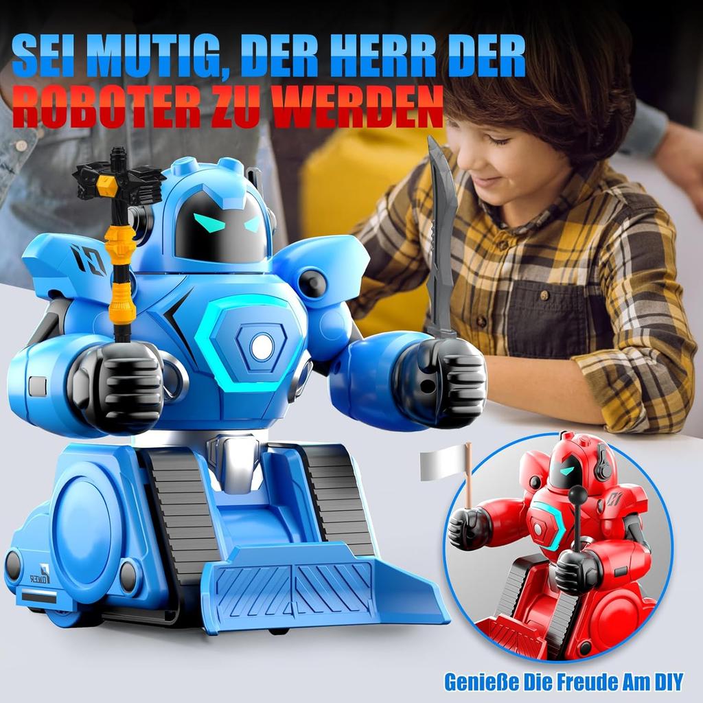 Remote Controlled Robot Fight, Pack of 2 RC Combat Robot Toys with LED Light and Music, Remote Controlled Football Box Robot, Gifts for Boys Girls