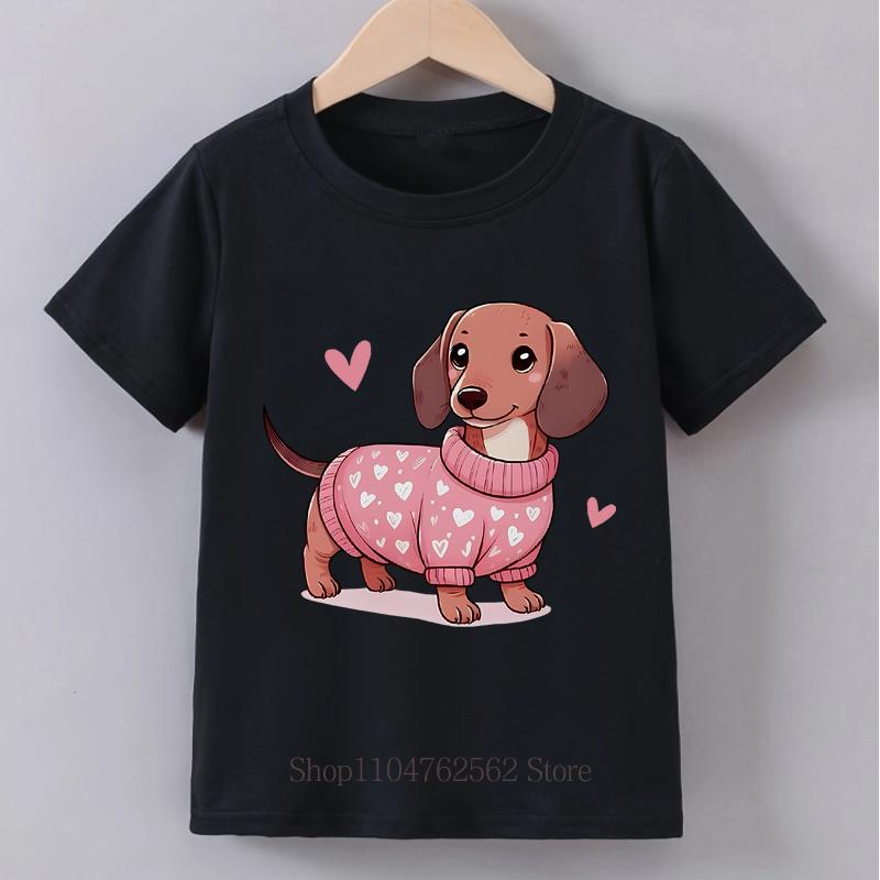 Love Sweater Dog Graphic Print Children Tshirts Summer Boys Girls Casual Fashion Tops Kids Colorful ONeck Short Sleeve Tshirt