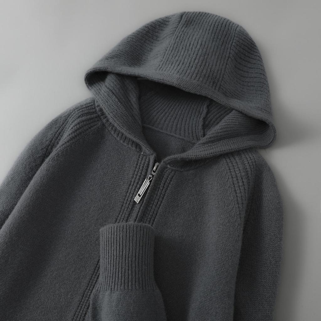 Men's 100% Australian Wool Hooded Cardigan - Heavyweight, Thick, Loose Casual Hoodie with Zipper