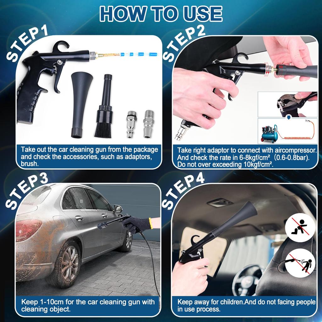 Car Cleaning Gun, Detail Interior Dryer Air Blow Gun, High Pressure Blower, Quickly Blows Away Dirt and Dust, Used with Air