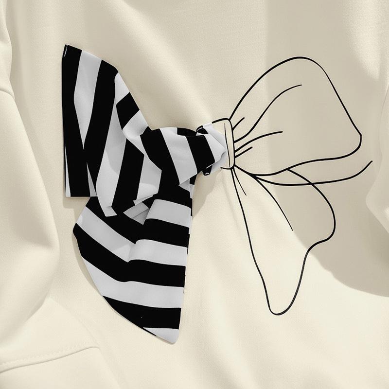 2026 Spring Valentine's Day Women's Striped Hoodie with 3D Bow Decoration