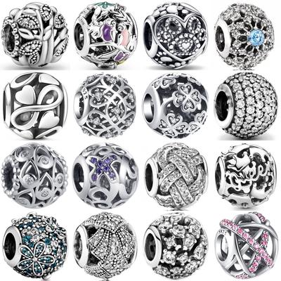 New Original Copper Plated Accessories Fashion Charm Crown Tree Sapphire Bead Fit Pendant Bracelet For Women Diy Jewelry Gift