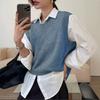 Korean Style Solid Color V-neck Knit Vest - Women's Short Ribbed Sleeveless Top