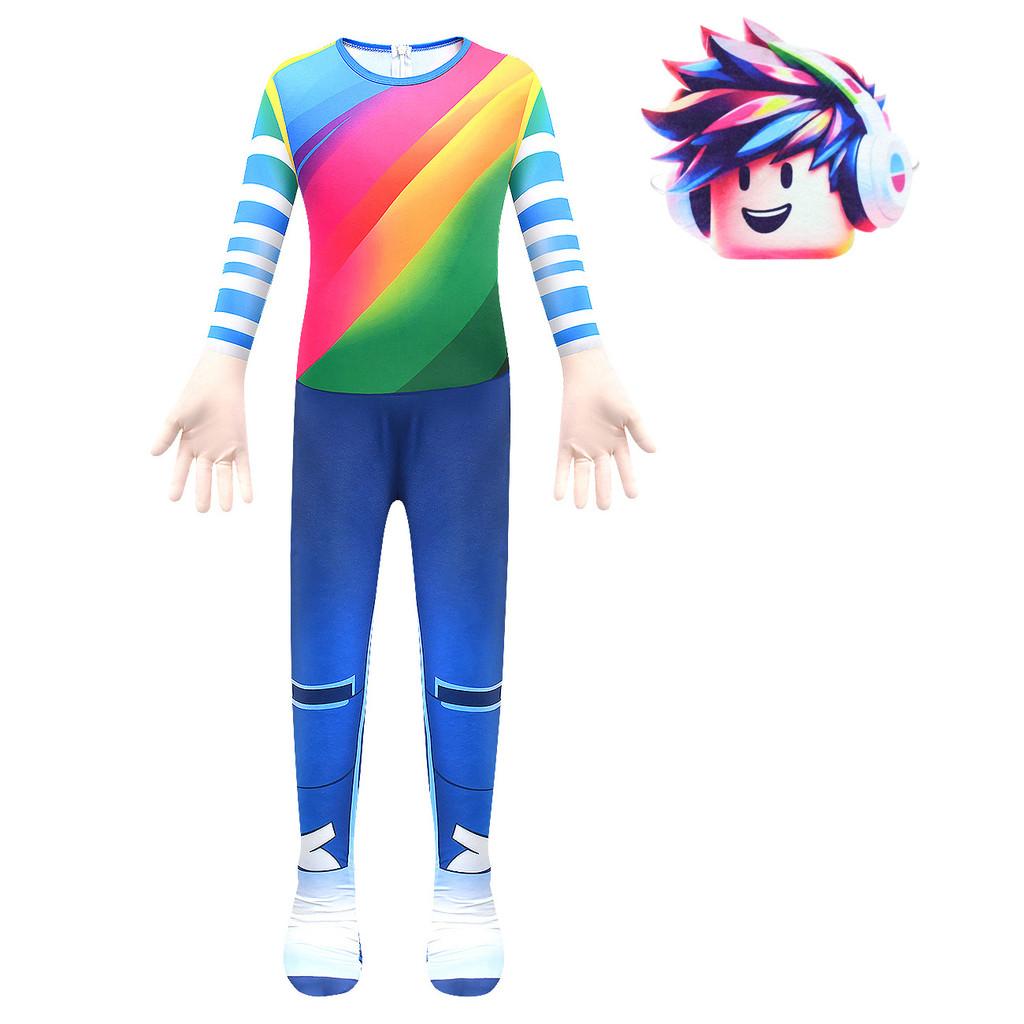 4864 Kids Boys Girls Roblox Printed Long Sleeves Jumpsuit Mask Sets Halloween Cosplay Costumes 100cm