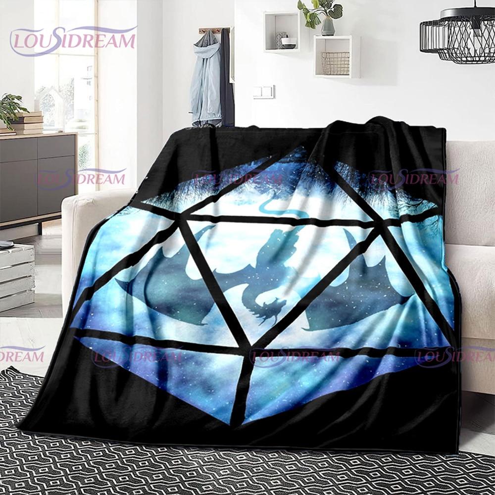 Buntes Geometrie-Muster, Klimaanlage, Flanelldecke, Bürozimmer, warm und bequem, Sofa, D20, Würfel-bedruckte Decke, Geschenk