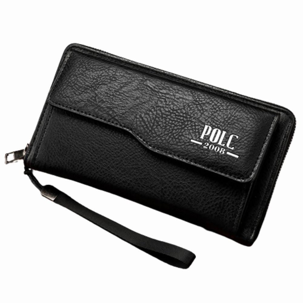 Leather 2 Fold Purse Large Capacity Men's Hand Bag Casual Men's Long Wallet  Outdoor