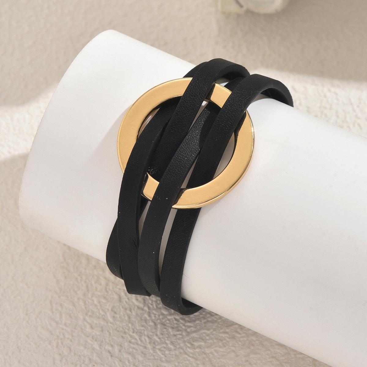 

New Ladies Bracelet, Geometric Round Design Leather Cross Bracelet Versatile Premium Jewelry