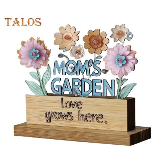 Mamčin zahradní ornament Láska zde roste cedulka s dřevěnou základnou Stolní středová dekorace Dárky k narozeninám ke Dni matek pro vyjádření vděčnosti