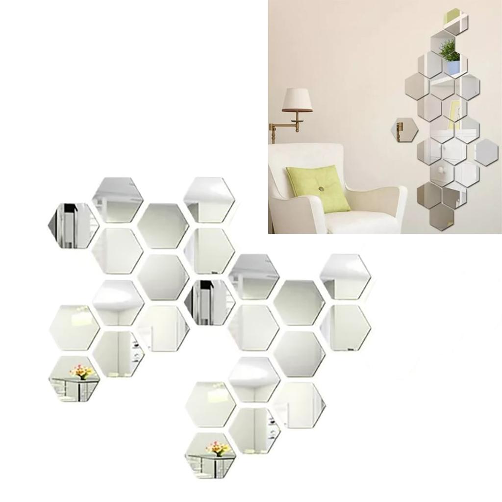 24PCS Hexagon Mirror Wall Stickers Acrylic Sticker Decoration for Home Living Room Bedroom Decor