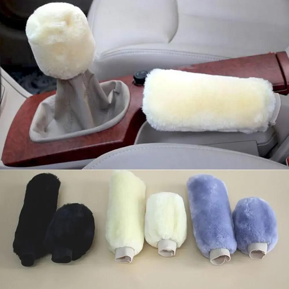 Warm Plush Car Shift Handle Cover Grip Non-Slip Protective Handbrake Grips Shift Knob Cover Interior Accessory Amagi
