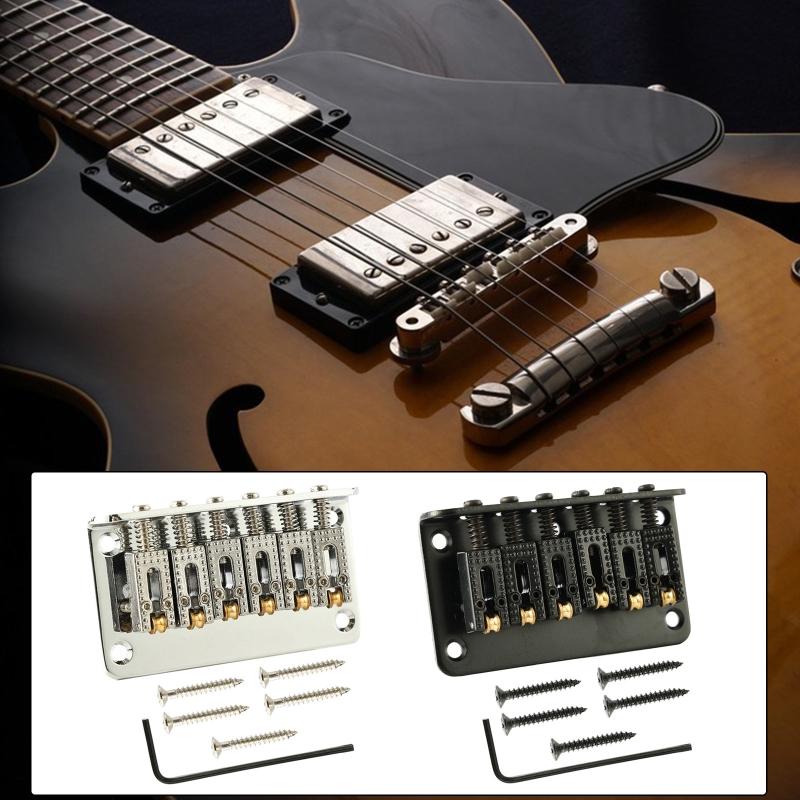 78mm 6 String Bass Guitar Roller Saddle Hardtail Top Load Bridge Tailpiece with L Shaped Wrench and Screws for Guitars
