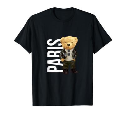 Cooler Teddybär Junge Pariser Stil Illustration Grafikdesign T-Shirt
