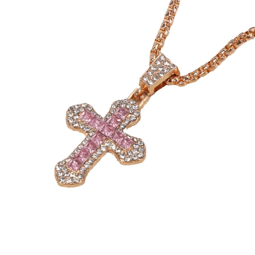 Hip Hop Zircon Cross Necklace: Versatile Titanium Steel Pendant Choker