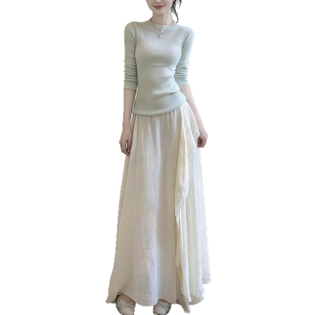Women's One-Shoulder Slim Fit Long-Sleeve T-Shirt Set with Cinched Waist