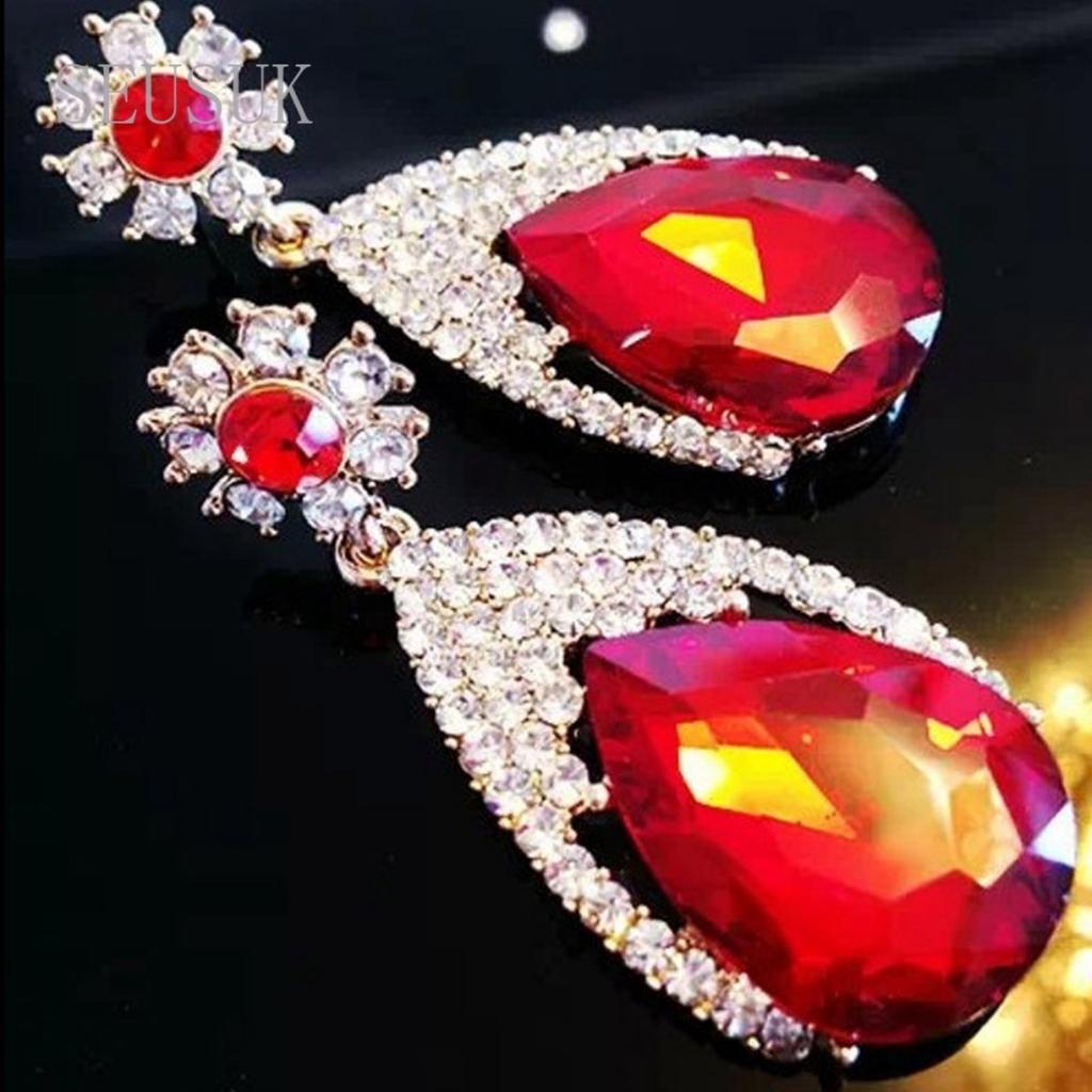 Fashion Blue Large Crystal Vintage Pendant Earrings Female Dangle Earrings Jewelry