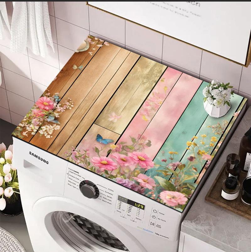 Blue Butterfly & Daisy Drain Mat Absorbent Non-Slip Washing Machine Dust Cover Pad, Dish Drying Mat for Kitchen, Laundry Room