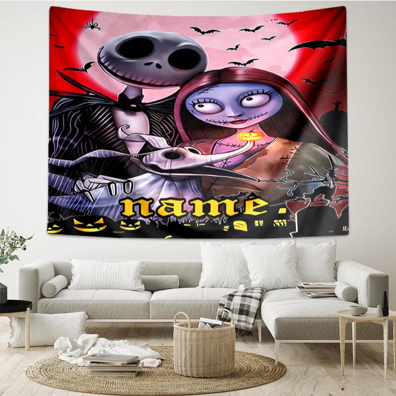Custom Name The Nightmare Before Christmas Print Tapestry, Backdrop, Easy Setup, Ideal for Bedroom, Office & Living Room, with Aesthetic Wall Hanging