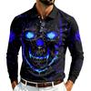 Men's Long Sleeve Mesh Shirt with Collar and Halloween Print Lightweight Breathable Top for Fall