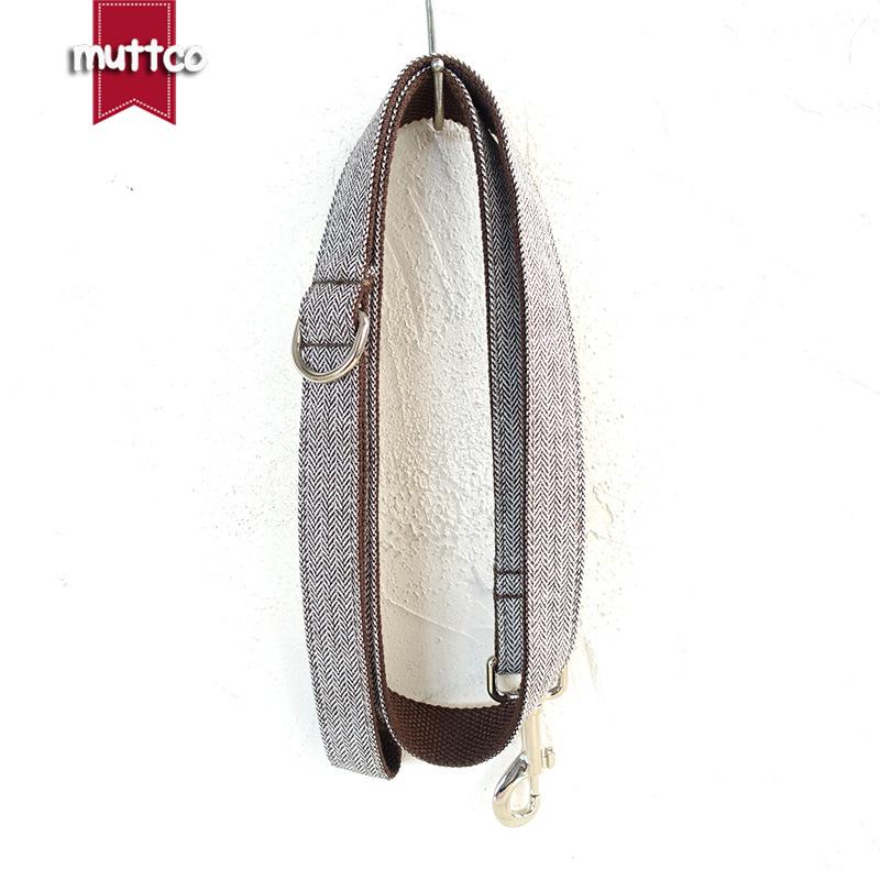 MUTTCO Self-Designed Dog Collar & Leash Set, White & Brown Thick Suit Style UDL-142 M