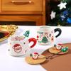 Snowman Ceramic Mugs Xmas Tree Spattered Coffee Cups New Cup Spoon Kit  Holiday Season