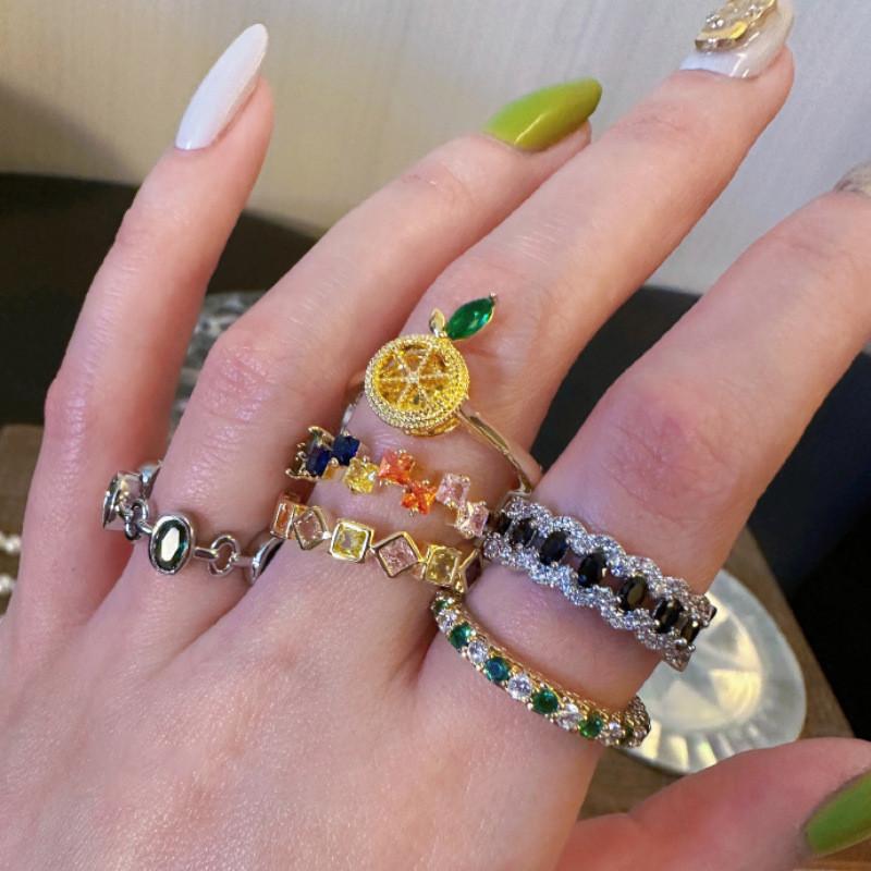 Olive Stunning Black Crystal Ring For Women Offering Adjustable Fit And Unique Geometric Design