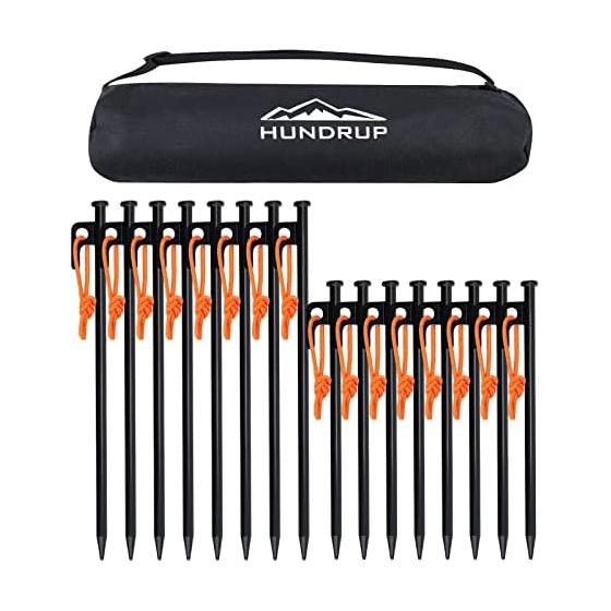 HUNDRUP [Reinforced version] Pegs 20cm/25cm/30cm/40cm 10/16 pegs set, forged pegs, laser welded, reflective rope, steel, solid, storage case
