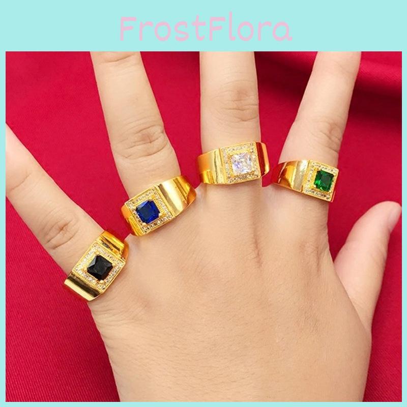 Trendy White Green And Black Brass Gold Plated Rings For Men With Beautiful Sapphire Gem