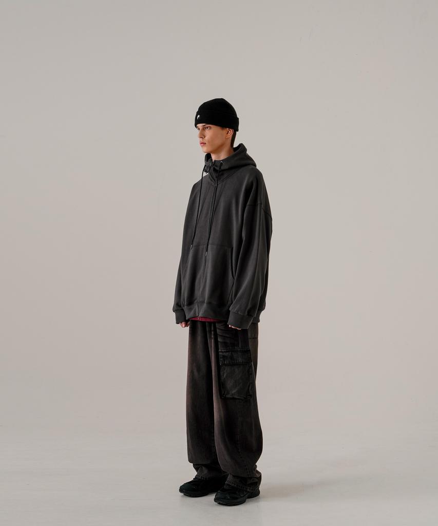 Ezkaton Heavy Loop Neck-Up Zip-Up Hoodie Deep Grey Shot6743