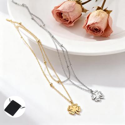 Customized Name Text Lucky Clover Necklace Stainless Steel Fashion Clover Clavicle Chain Lucky Valentine's Day Gift