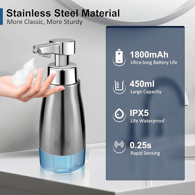 

Автоматический дозатор мыла, бесконтактный, из нержавеющей стали, автоматический дозатор жидкого мыла, 3-уровневый, регулируемый, электрический дозатор мыла