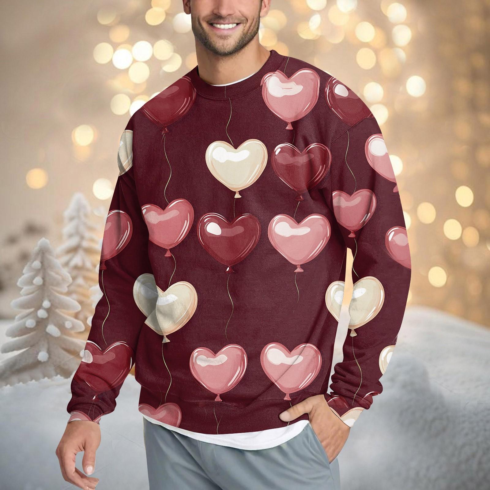 Men s Casual Fashion Comfortable Valentine s Day Neck Pullover Sweatshirt Sweatshirt L