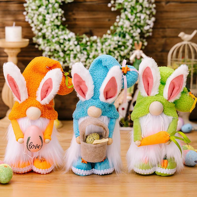 Härlig Påskharen Tomtefigur Med Färgglad Plyschäggshatt För Vårdekoration