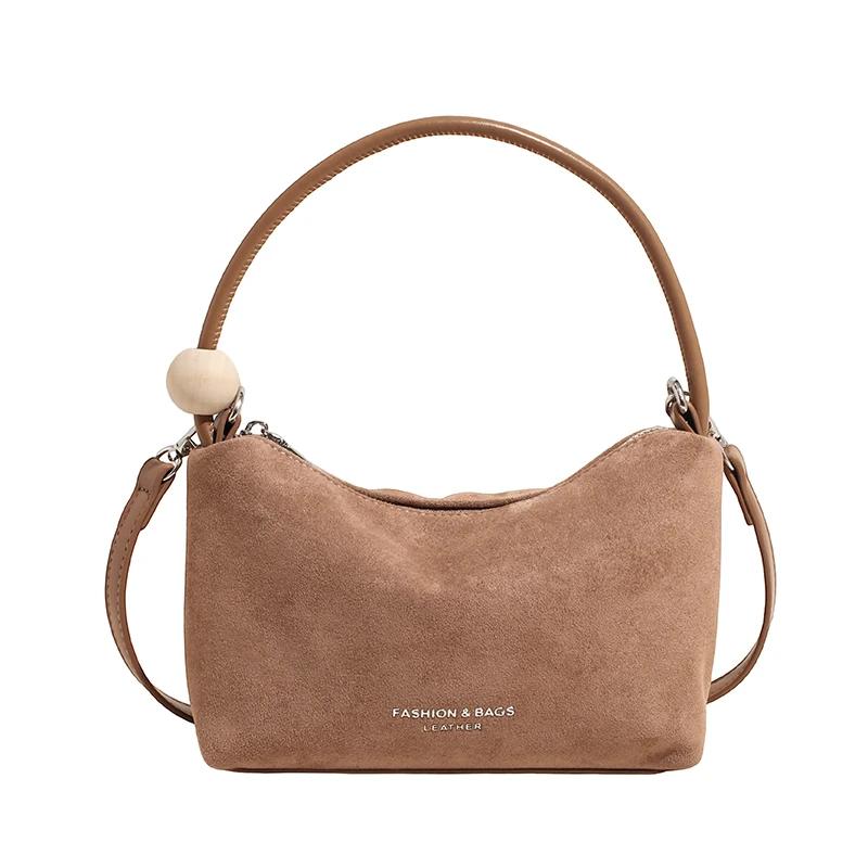 Solid Colors Hasp Suede Sewing Thread Retro Women's Shoulder Bags 2026 High Capacity Casual Versatile Casual Sweet Tote Bags