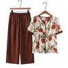 Mom's Summer Ice Silk Chinese-Style T-Shirt Set - Fashionable Short-Sleeved Two-Piece for Middle-Aged Women