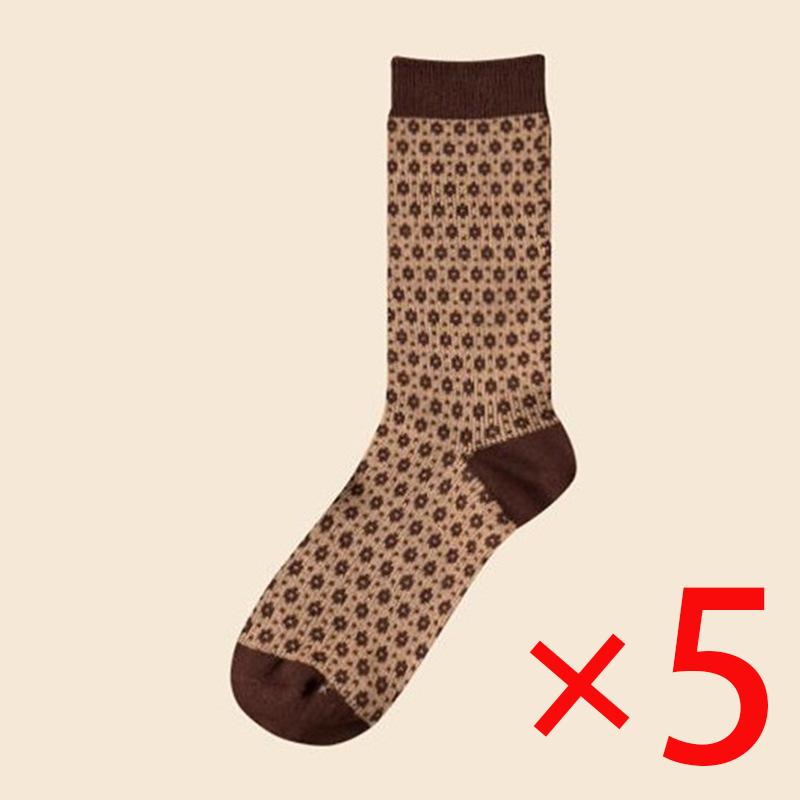 

5 пар женских зимних носков, модные утолщенные теплые носки, ретро клетка, средней длины, носки для девочек ONE SIZE чёрный